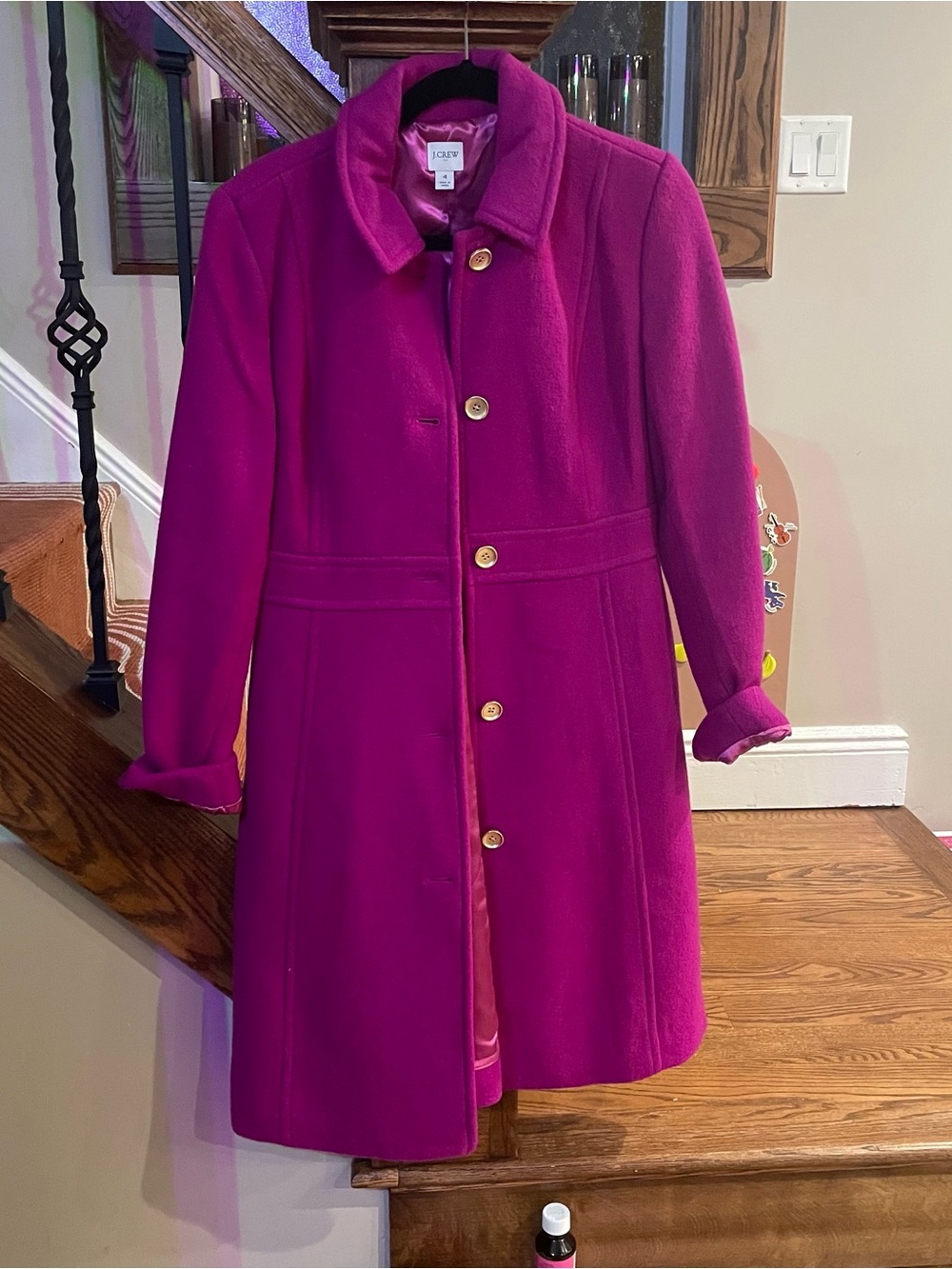 J. Crew Vibrant Fuchsia Wool-Blend Peat Coat